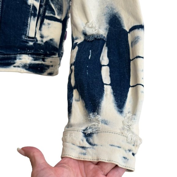 (H-223) Distressed Denim Jean Jacket Size S - Picture 8 of 16